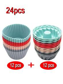 12 件硅胶蛋糕盘，不粘慕斯糕点家庭专业烘焙模具，适用于慕斯、冰淇淋、巧克力、雪纺、果冻、馅饼、甜点