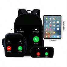 Fun Nokia Pattern Printed Backpack Three Pieces Set (Single-Layer Backpack + Shoulder Strap Lunch Bag + Single-Layer Pencil Bag)