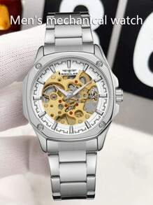 BaGoLee 1pc Men's Mechanical Watch, Hollowed-Out Design Showcasing Mechanical Structure, Self-Winding Accurate Timekeeping, Reliable Waterproof, Comfortable Wear, Versatile For Any Occasion, Suitable For Any Man