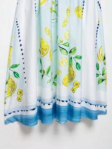 ZEVITY Vestido de tirantes con cierre de cremallera con estampado de limones y hojas, en estilo bohemio informal DS1736