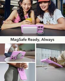 ESR Funda para iPhone 15 Pro, Compatible MagSafe, Funda Protectora Grado Militar, Funda con Soporte Oculto Integrado, Parte Trasera Resistente a Arañazos, Serie Classic, Transparente - Control de cámara D-Pink - Ver 4