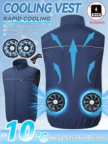 夏季清凉背心空调扇背心降温神器户外清凉背心降温空调服透气清凉夏季背心拉链款USB供电（不含充电宝）3档可调配2个9叶风扇常规长度