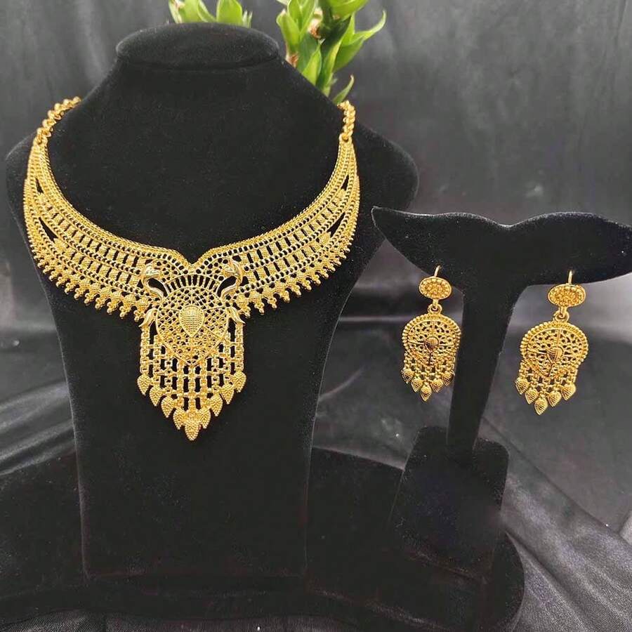 3pcs Bridal Jewelry Set: Necklace & Earrings, Middle Eastern Style Jewelry Set For Women