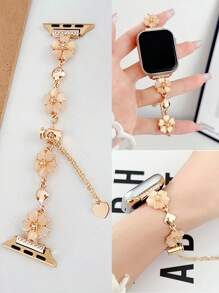 1 Peça Pulseira Compatível com Apple Watch Band 38mm 40mm 41mm 42mm 44mm 45mm 49mm (S10 42)mm (S10 46)mm, Estilo Fashionista Ins, Compatível com Series Ultra/SE/S10/S9/8/7/6/5/4/3/2/1, Acessório de Moda Feminina para Relógio Inteligente, Presente de Dia dos Namorados/Aniversário, Pedra de Olho de Gato em Forma de Flor de Cinco Pétalas com Formato de Coração