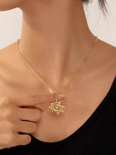 1pc Gold Spiral Sun Pendant Necklace, Great Jewelry Gift For Friends And Everyday Wear