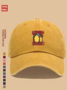1pc Summer Lemon Print Baseball Cap, Unisex Distressed Vintage Snapback, With Leopard Design, Lightweight Breathable City Cap, Truck Driver Dad Hat, Party Hiphop Hat, Beach Vacation Sun Hat, Outdoor Fishing Golf Sports Cap, Ideal Gift For Family And Friends On Holidays And Anniversaries, All-Season