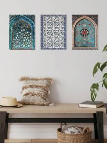 3pcs Canvas Artwork Set, Modern Style Framed Posters, For Room - Handcrafted Wooden Frame, Anatolian Art, Turkish Tile Art, Ottoman Tile Art, Islamic Tile Art, Moroccan Floral Decor, Wall Arts, Art Prints, Posters, For Living Room, Bedroom, Bathroom , Optional Frame - Multicolor - View 8