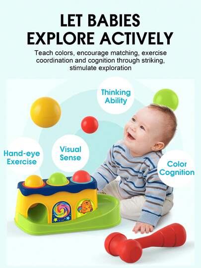 Baby Educational Hammering Toy, Pounding Bench With Balls And Hammers, Early Learning Toy