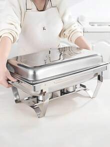 Bufetera 3 espacios acero inoxidable comedor chef 9 litros bandeja para banquetes fiestas eventos cocina hogar servir alimentos caliente resistencias fácil limpiar - Plateado - Ver 5