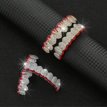 Joyería dental de hip hop unisex, Grillz de dientes con baño en oro de 14K y circonitas cúbicas, Dientes brillantes para raperos - Joyería dental de moda. - Ver 2