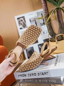 Niche New High Heel Sandals For Women, Suitable For Party, Preppy, Elegant, Casual, Business, Street, Nightclub, Fabric & Mesh Patchwork, Fashion High Heel Slippers For Women, Party, Office, Home, Outdoor, Summer