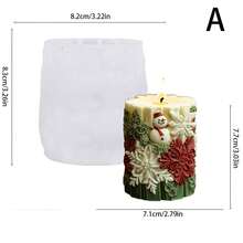 1 件圣诞圆柱形香薰蜡烛硅胶模具 DIY 雪花松果浆果可爱蜡烛手工皂树脂石膏适用于圣诞派对装饰和创意手工礼物 - 白色 - 查看 11