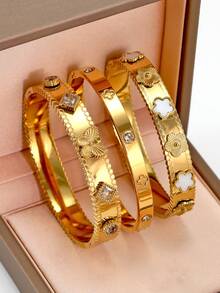 全新设计18K镀金不锈钢花朵、四叶草、蝴蝶手链。适合女性日常佩戴，波西米亚风格，镶嵌彩色方晶锆石。大方、个性、奢华、优雅的黄金首饰，婚礼腕饰套装，适合女孩、女士、妈妈、亲戚、朋友，是婚礼、生日、母亲节、女友情人节的美好礼物。 - 彩色 - 查看 23