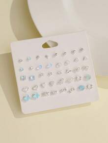 40 件锌合金可爱精致耳环套装，锌合金浅蓝色皇冠耳环，适合女性日常佩戴 - 彩色 - 查看 3