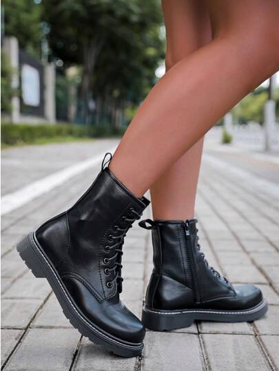 Botas de amarrar de mármore preto da moda feminina, calças combinando da moda, leggings combinando