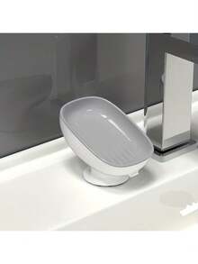 1 pieza Caja de jabón sin drenaje con ventosa de lujo ligera para el hogar, estante de jabón para encimera de baño, organizador de baño - Gris - Ver 9
