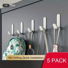 5pcs Adhesive Hooks Towel/Coat Hooks Wall Hooks Stick On Bathroom Bedroom Living Room Kitchen Black