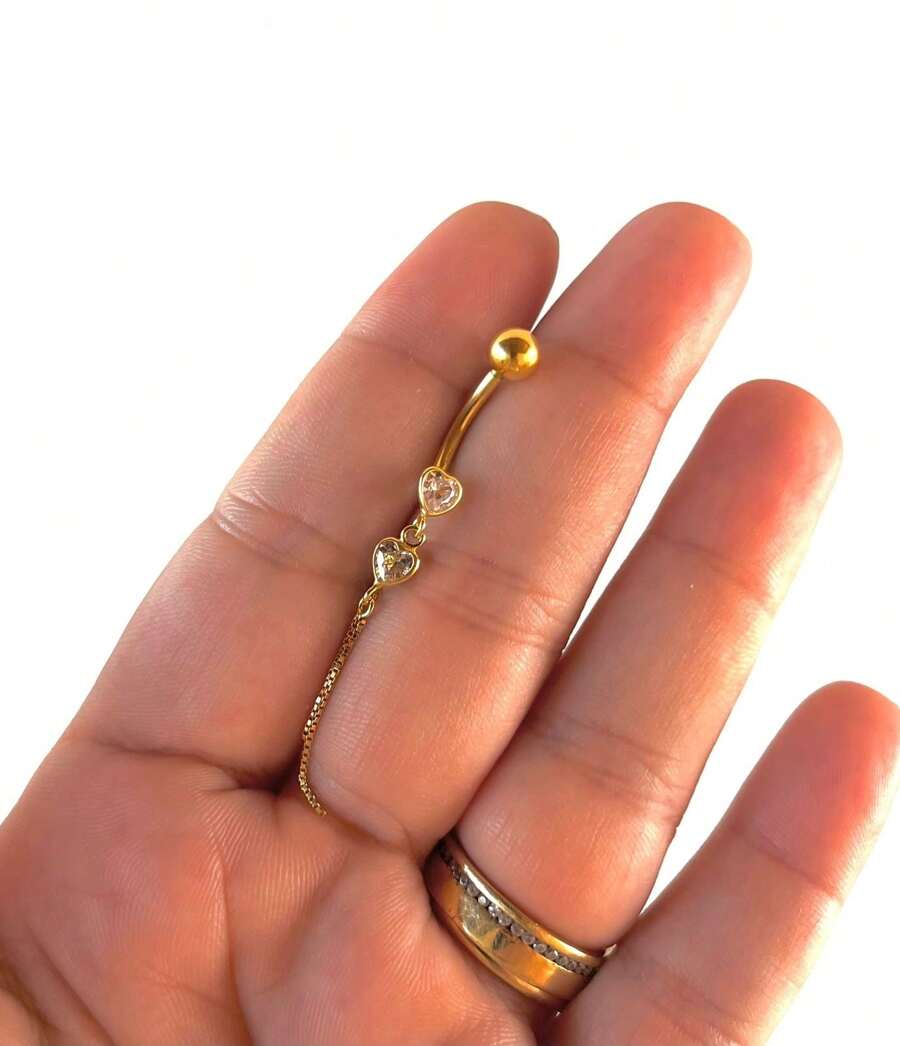 Piercing de umbigo c/ em aço cirúrgico - Prata 925 banhado a Ouro