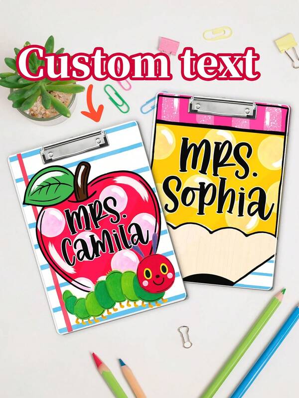 1pc Personalized Teacher Gift, Custom Pencil Teacher Clipboard, Apple Teacher Name Clipboard, Custom Teacher Leather ID Card Holder, Custom Teacher Lanyard Accessories, Back To School Teacher Gift, Gift For Teacher,There Are Two Sizes To Choose From