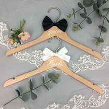 新娘和新郎木衣架，未加工天然木衣架，欧美婚礼派对礼物夏季生日礼物海滩返校学校用品房间装饰 - 彩色 - 查看 7