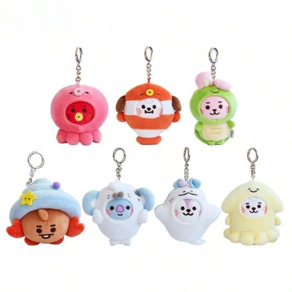 Serie de cosplay Figuras de anime Kawaii Nuevo Kpop Dibujos animados 10CM Llavero colgante de muñeco de peluche popular de anime Kawaii Cooky Tata Rj Mini Muñeco de peluche Ornamento colgante de muñeco de peluche de amigos del océano Un regalo de Navidad y cumpleaños para un amigo