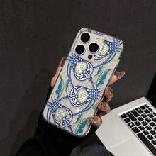 HANCAI 1 件蓝色鸢尾花图案简约图形印花防摔手机壳，适用于 11/12/13/14/15/16/16 Pro/16 Pro Max 系列