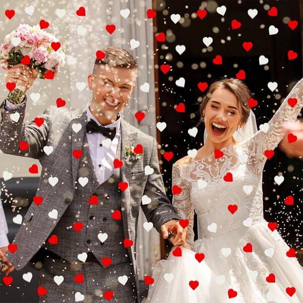 1000 pièces - Confettis en papier de soie blanc et rouge en forme de cœur pour les décorations de la Saint-Valentin - Paillettes en forme de cœur pour les décorations de table romantiques pour le jour du mariage