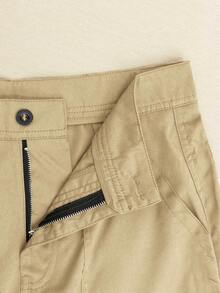 女式休闲纯色口袋七分工装裤 - 卡其色 - 查看 6