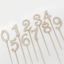 1 pieza/10 piezas Números de 0 a 9 de aleación con strass, dorados y plateados, decoración de pastel para cumpleaños, boda y números para decorar pasteles - Multicolor - Ver 3