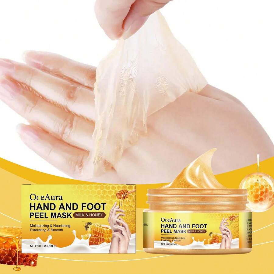 Mặt nạ tẩy tế bào chết cho chân và tay 100g, chứa chiết xuất sữa, dưỡng ẩm và nuôi dưỡng da, mang lại làn da mịn màng và mềm mại.