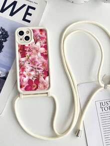 百合花彩绘新款凹槽挂绳手机壳，撞色米色加厚防摔保护套适用于 16/16Pro/16ProMax/16Plus/14ProMax 带双孔可拆卸表带， 15ProMax/13ProMax/14/7P/12ProMax 软硅胶米色背包式可调节表带 XsMax 手机壳 - 彩色 - 查看 2