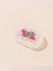 多色三隔间可拆卸便捷药盒，椭圆形药盒，彩色药丸和字母“Ouchie Poucchi”创意图案，分区存储，迷你药盒，便携式珠宝和药盒 - 彩色 - 查看 10