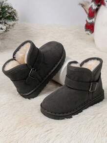 1 Pair Unisex Classic Button Decor Slip-On Snow Boots, Soft Sole, Anti-Slip, Thermal Lined, Suitable For Toddlers In Autumn/Winter