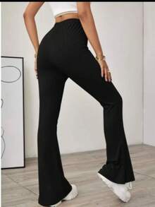Women's Basic High Waist Ribbed Flare Pants - màu đen - Xem 2