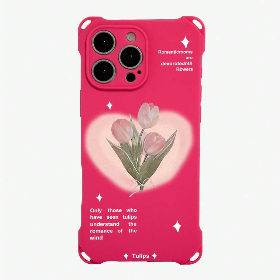 Caja del teléfono 1PC Love Tulip Pattern Design Four Corners Hangable Phone Case Adecuado 15 Plus 14 Pro 12 16 13 TPU Todo incluido Frosted Soft - Colores mixtos 1 - Ver 1