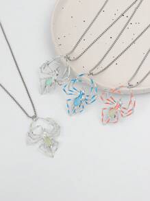4pcs/Set Fashionable Men Hip Hop Glow-In-The-Dark Metal Bug Pendant Necklace Set, Creative 3D Luminous Spider Jewelry