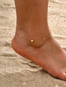 简约可爱防水防褪色不锈钢金心手链和项链 - 金色 - 查看 4