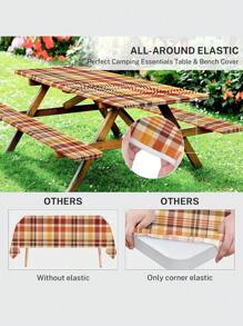 3 Piecesset Picnic Table Cover & Bench Covers - Pumpkin Sunflower Leaves Fall Maple Leaves Fitted Camping Tablecloth With Elastic Edges, Outdoor Waterproof Rectangle Table Cloth, 72x30Inch