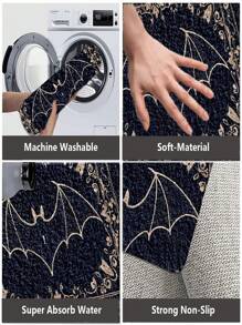 1pc Gothic Bat Pattern Carpet, Modern Faux Wool Rectangle Non-Slip Bath Mat, Machine Washable Easy To Clean Kitchen Mat, Soft Skin-Friendly Small Rug For Halloween Living Room Carpet, Mysterious Symbol Doormat, Decorative Bat Art, Gold Bat Rug Color, Suitable For Living Room, Bedroom, Bathroom, Laundry Room, Toilet, Entrance, Kitchen, Game Room, Hallway, Yard, All Seasons
