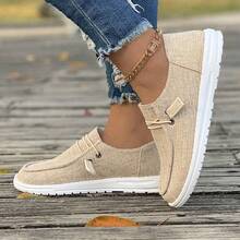 [The Shoes Run Large, Please Order One Size Smaller]Ladies' Comfortable And Lightweight Round-Toe Slip-On Canvas Flat Shoes, Anti-Skid Casual Sports Shoes - 卡其色 - 查看 5