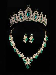 4pcs Teenage Jewelry Set, Princess Necklace Set, Crown Necklace Set, Crystal-Grade Party Headpiece, Luxury Crown Necklace Gift Box, Flower Girl Wedding Accessories, Suitable For Holidays, Gifts, Galas