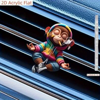 2D Flat, 2D Flat Smoking Monkey Car Air Freshener Clip - Acrylic Aroma Diffuser With Compressed Incense Sticks, Decorative Car Interior Accessories, Fresh And Odorless, Fun Design, Specially For Car Owners, 2D Flat