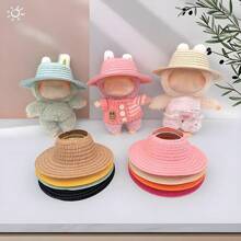 Sombrero de paja de 10-17 cm para muñeca, sombrero tejido con orejas, accesorio de decoración para muñecas, adecuado para ropa de muñeca, estilo campestre, adecuado para el Día de San Valentín, Navidad, Pascua, cumpleaños (muñeca no incluida)