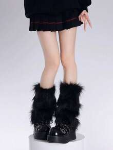 女士毛绒绒暖腿套，毛绒柔软毛茸茸冬季长靴袖口腕套靴套，Y2k