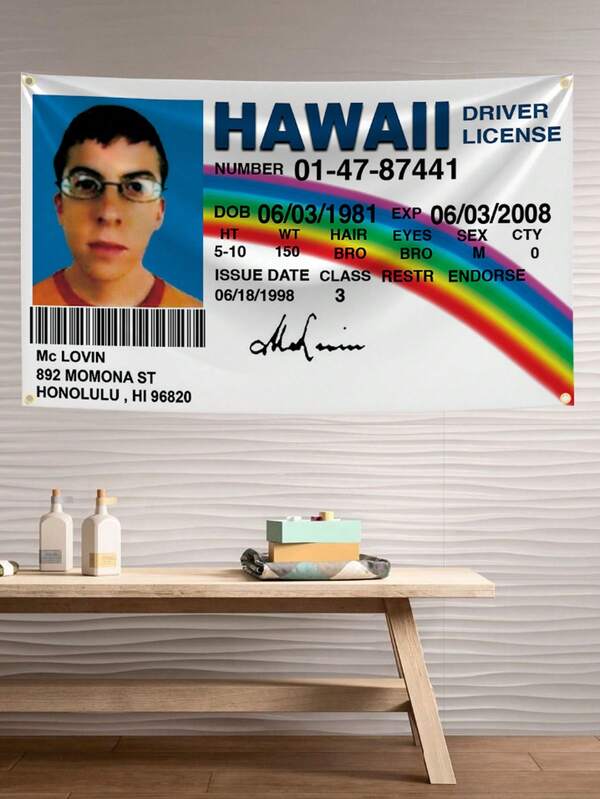 Tapeçaria de poliéster com bandeira falsa para carteira de motorista, decoração de parede, decoração para casa, bandeiras para quarto, faixas para quarto, caverna masculina, arte moderna, faixa para presente, 60x90cm, 90x150cm