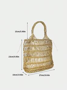 Goldene Cut Out gewebte Umhängetasche, Strandtasche mit großer Kapazität geeignet für den Urlaub