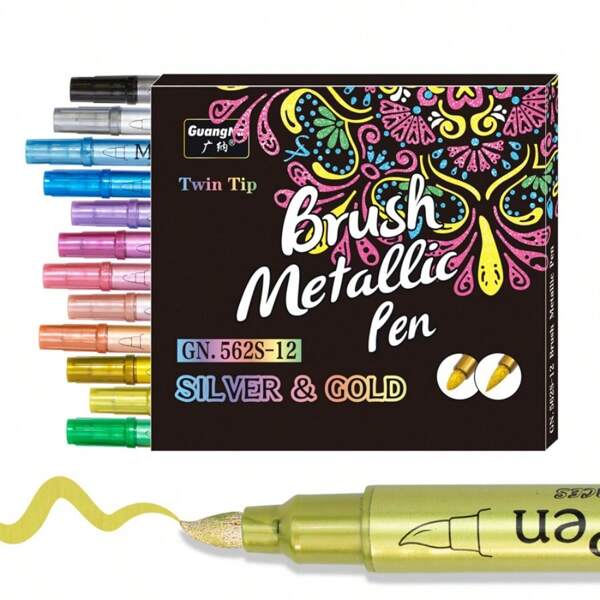 Double Headed Metallic Marker Pen, Suitable For Canvas, Stone, Wood, Glass, Ceramics, Etc., Can Also Be Used As Holiday/Birthday Gift, Halloween, Christmas And New Year Gift