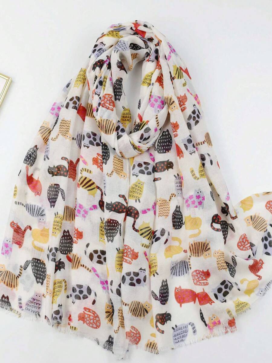 1 件猫咪印花围巾/披肩 - 彩色 - 查看 1