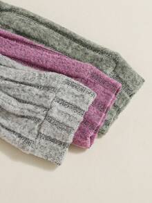 3件套女婴冬季紫色罗纹长袖连体衣套装，含灰色和绿色短袖连体衣，可爱 - 彩色 - 查看 5