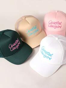 1pc Y2K Embroidered COASTAL Drawstring Net Cap Truck Driver Mesh Hat, Breathable Adjustable Golf Sun Hat, Women's Fashion Curved Brim Sun Hat, Men/Couple Summer Sun Protection Hat - Embroidery - View 13